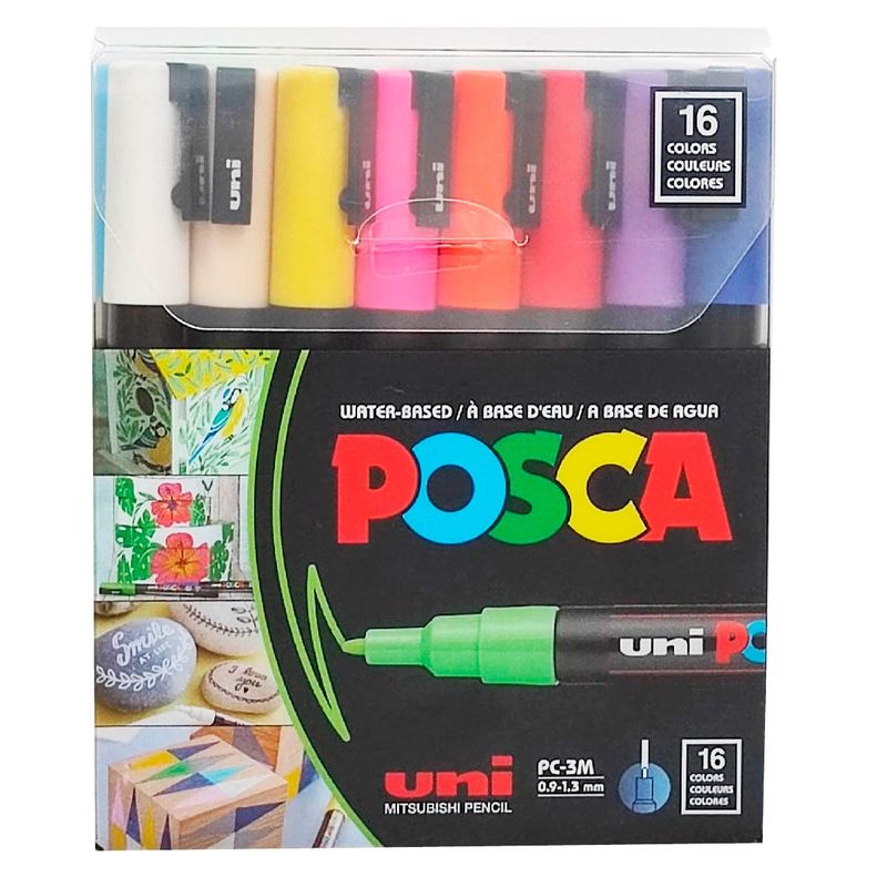 POSCA - Marcador Gráfico De Vinilo, Posca Pc-3m Set X 16 Colores