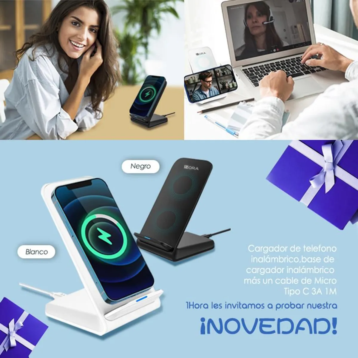 1 HORA - Cargador Inalambrico Soporte Carga Rápida Universal Gar157