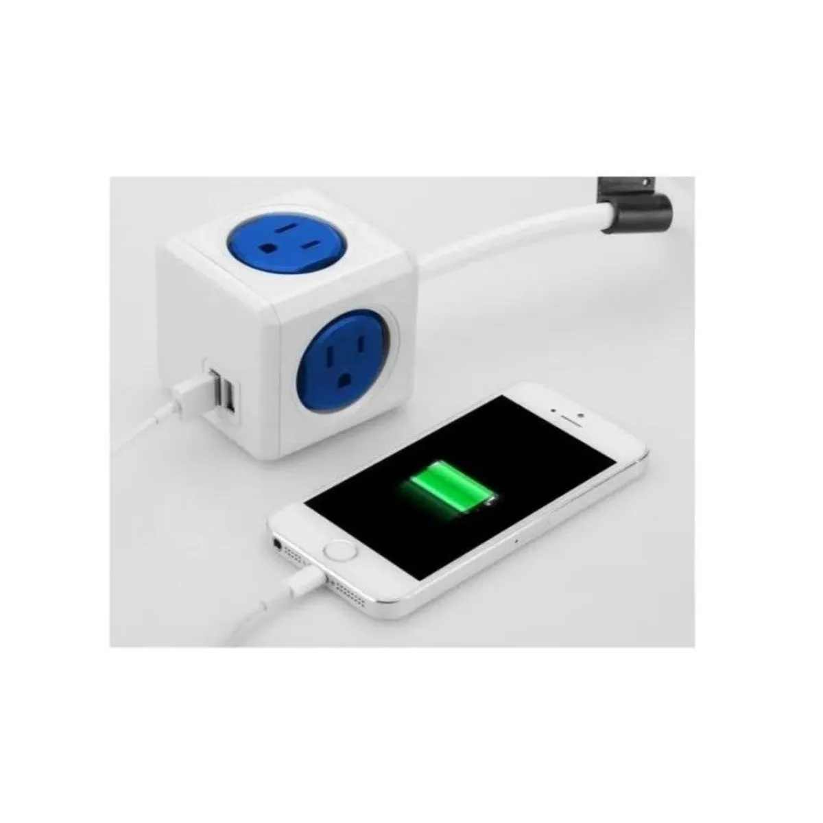 ALLOCACOC - Multitoma 1.5metros Powercube Original 4 Tomas + 2 Puertos Usb Azul