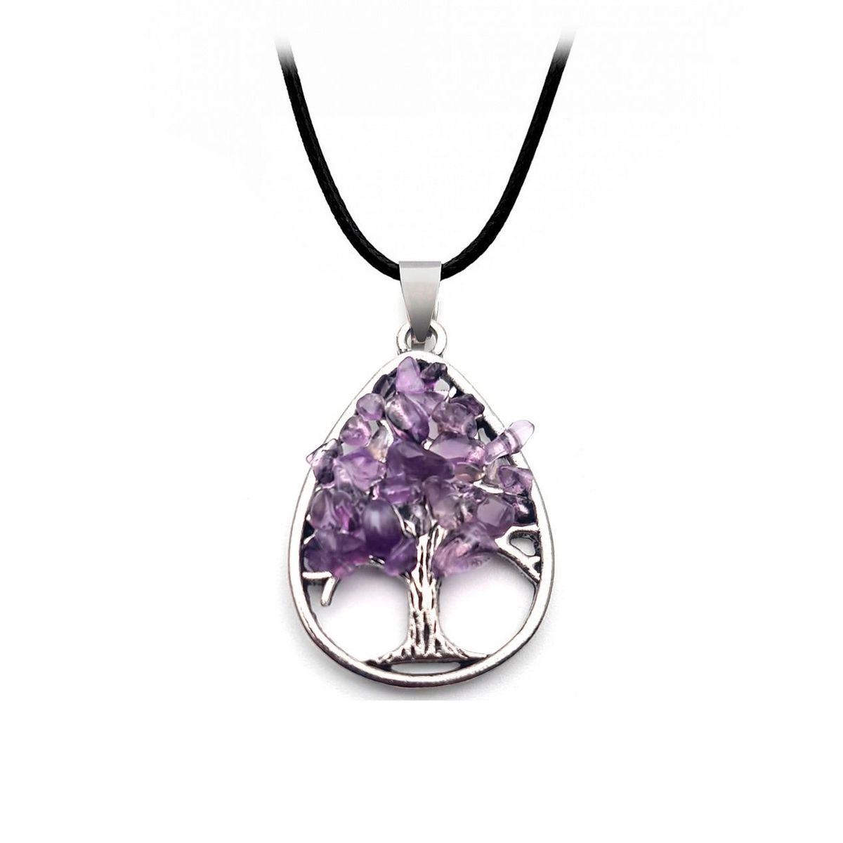 DAYOSHOP - Collar Cuarzo Amatista Arbol Gota Mas Estuche