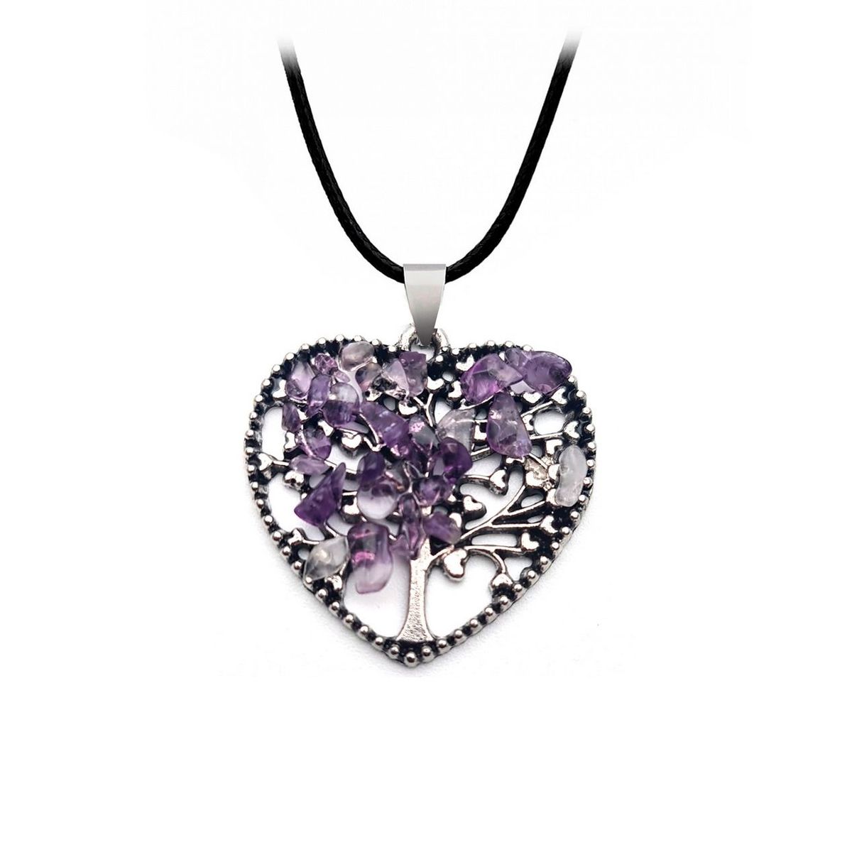 DAYOSHOP - Collar Cuarzo Amatista Arbol Corazon Mas Estuche