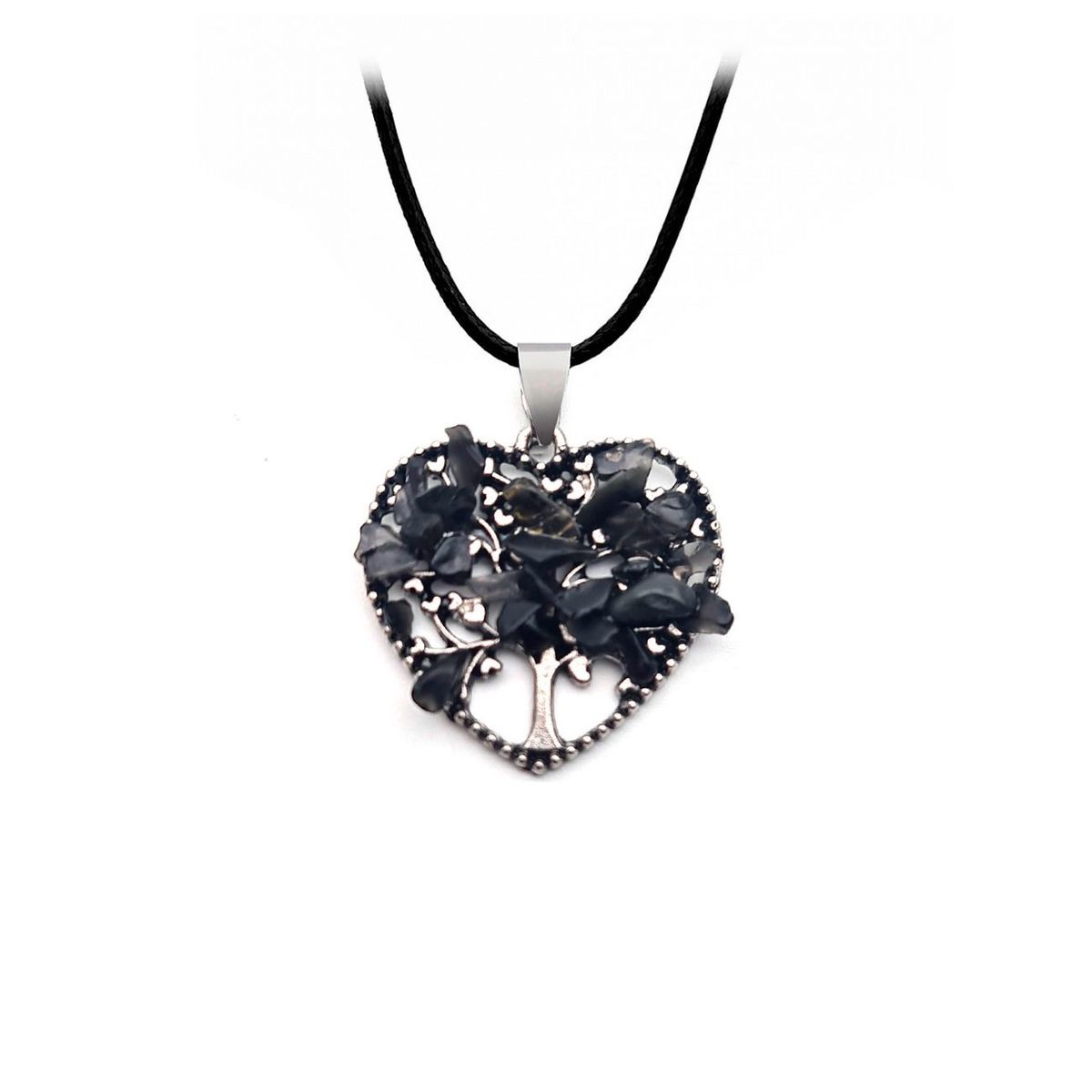 DAYOSHOP - Collar Cuarzo Onix Arbol Corazon Mas Estuche