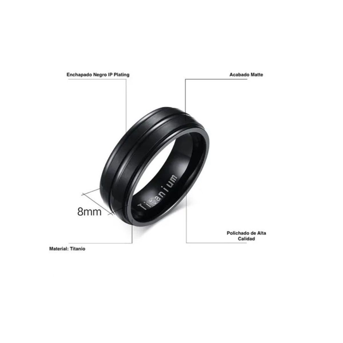 UBMD - Anillo 100% Carburo Titanio 3 Lineas Hombre 8mm Negro
