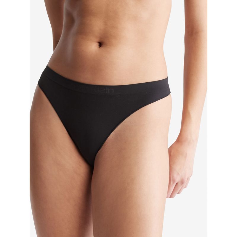 CALVIN KLEIN - Pantie Negra Tipo Tanga Con Logo Calvin Klein