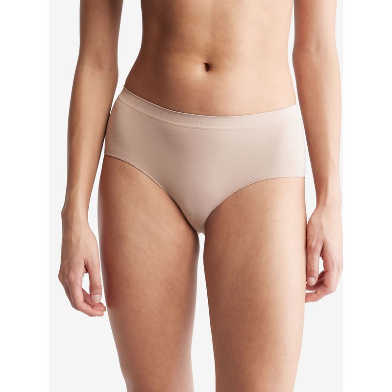 CALVIN KLEIN - Pantie Beige Tipo Hispter Con Logo Calvin Klein