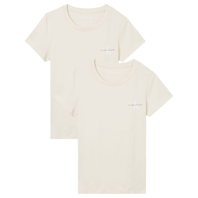 CALVIN KLEIN - Pack de 2 Camisetas Beige Manga Corta Slim Fit Para Mujer Calvin Klein