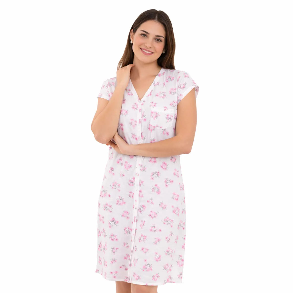 ROMANELLA - Pijama bata angela abierta con botones manga corta romanella