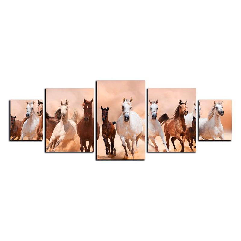 ART INDUSTRY - Cuadro 130x50Cms 5 Piezas Decorativo Caballos
