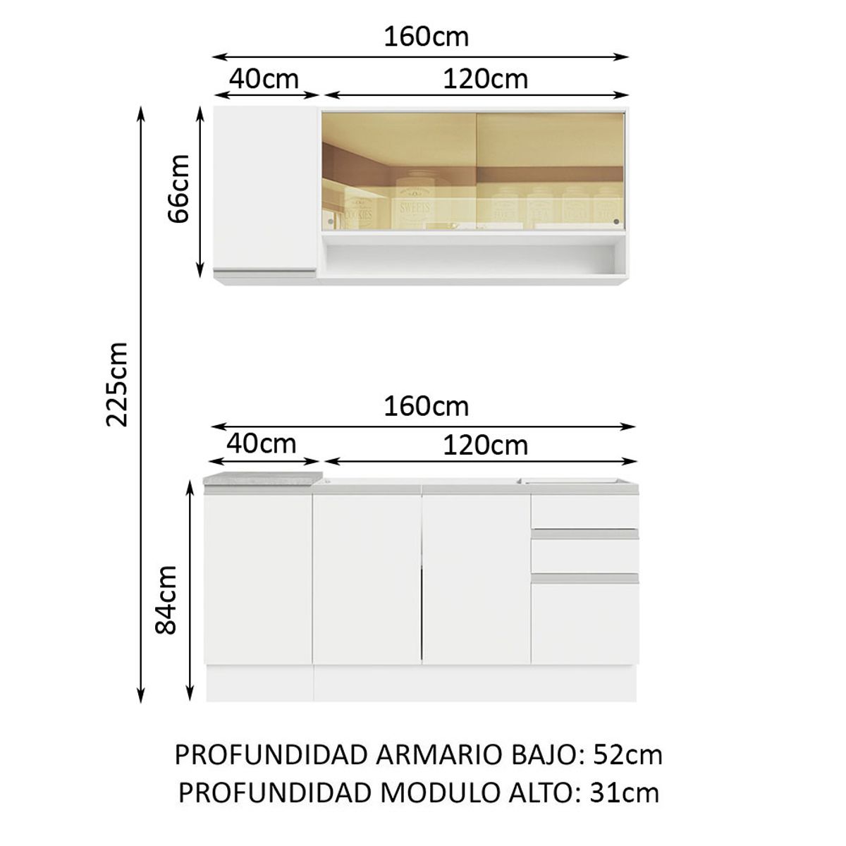 MADESA - Cocina Integral Glamy 1.60 m con Mesón de Acero 02