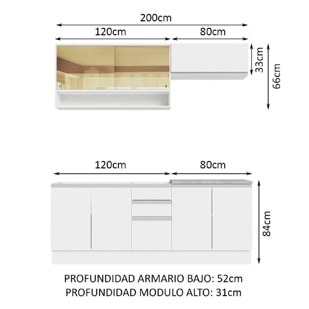 MADESA - Cocina Integral Glamy 2.00 Metros Blanco 03