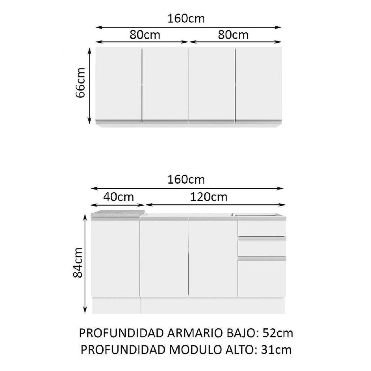 MADESA - Cocina Integral Glamy 1.60 Metros Blanco 01