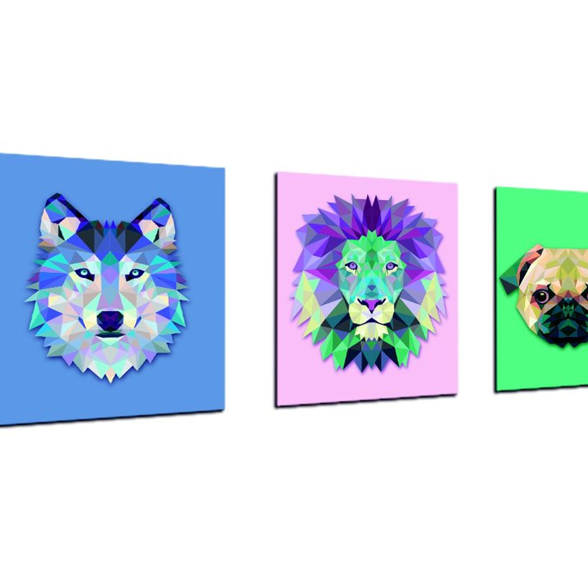 ART INDUSTRY - Triptico 60x25 Cms Decorativo PoliArt Animales 6 - Lobo, Leon, Perro