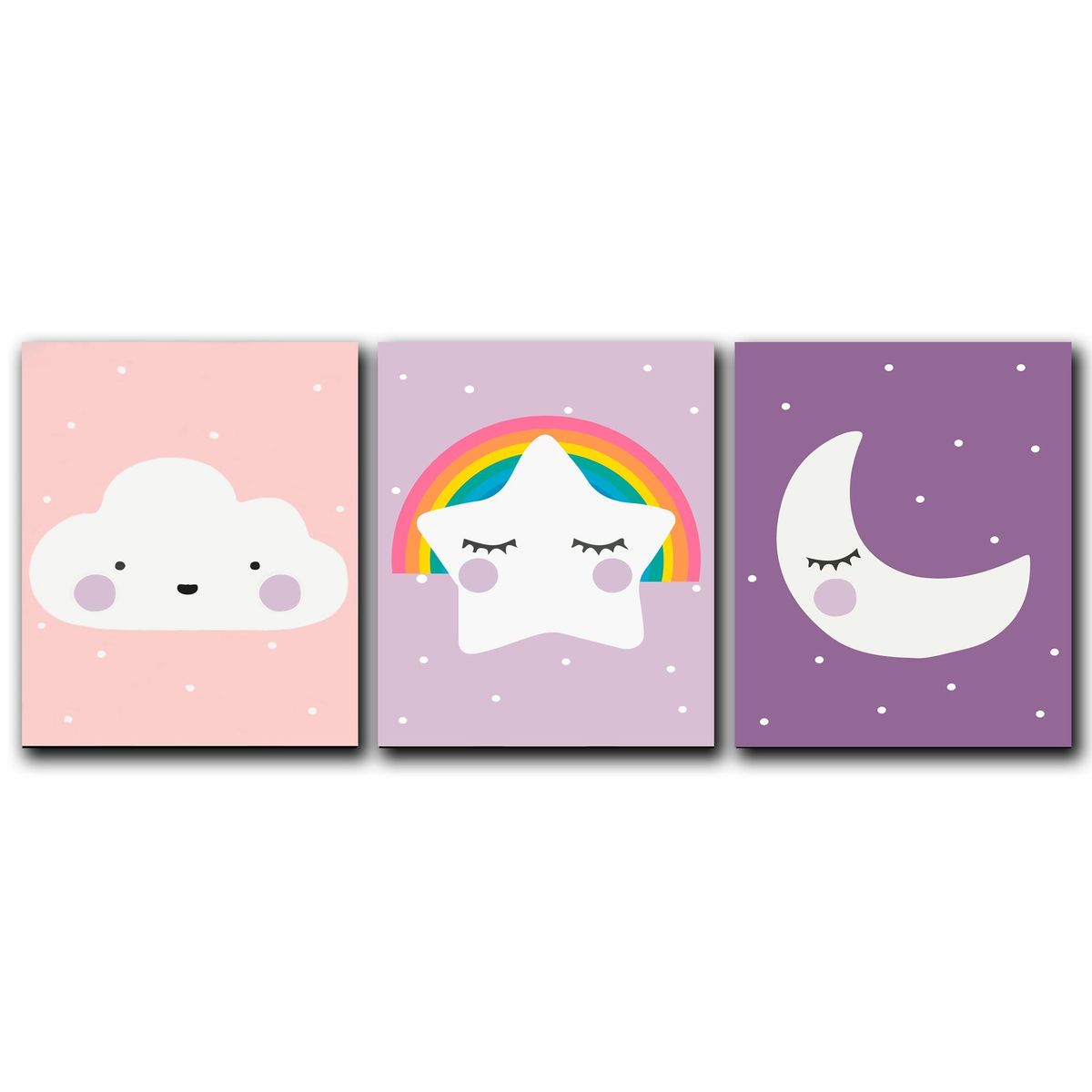 ART INDUSTRY - Tríptico Cuadros Niños 40x30cms Set 28 Nube Luna Estrella Madera ART Industry
