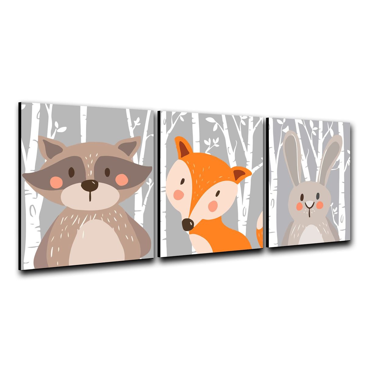 ART INDUSTRY - Triptico Cuadros Niños 40x30 cms Set5 Mapache Zorro Conejo