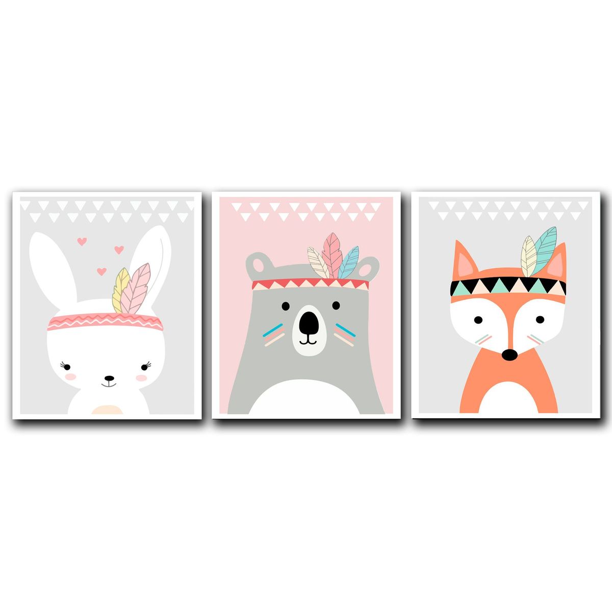 ART INDUSTRY - Triptico Cuadros Niños 40x30 cms Set13 Conejo Zorro Oso