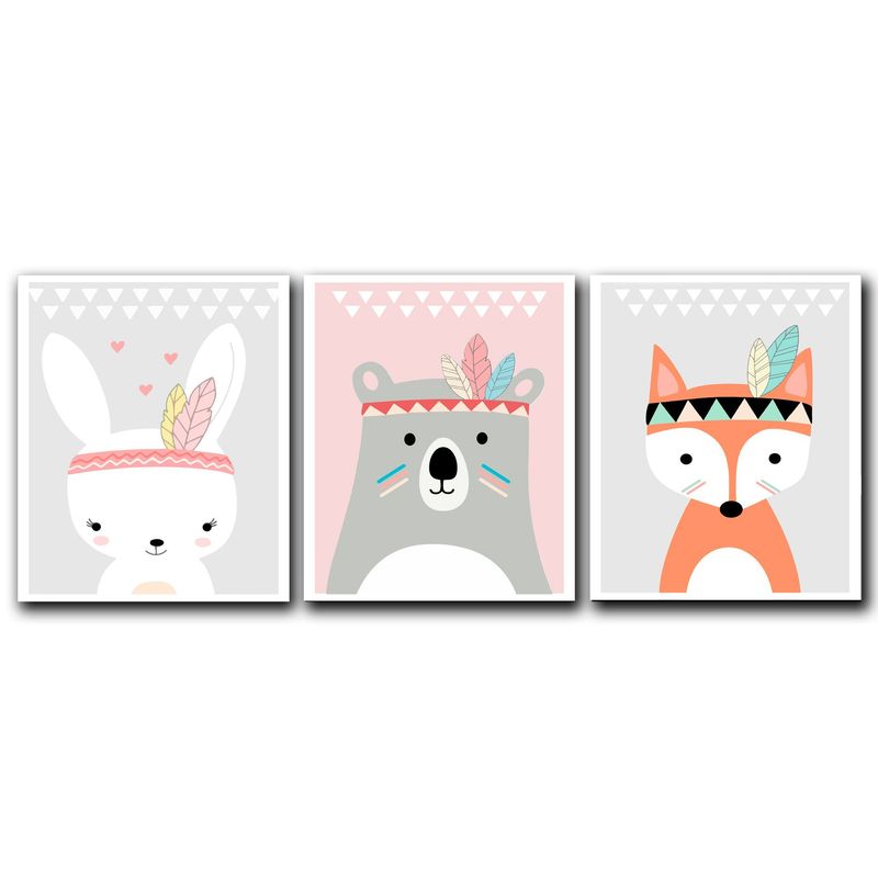 ART INDUSTRY - Triptico Cuadros Niños 40x30 cms Set13 Conejo Zorro Oso
