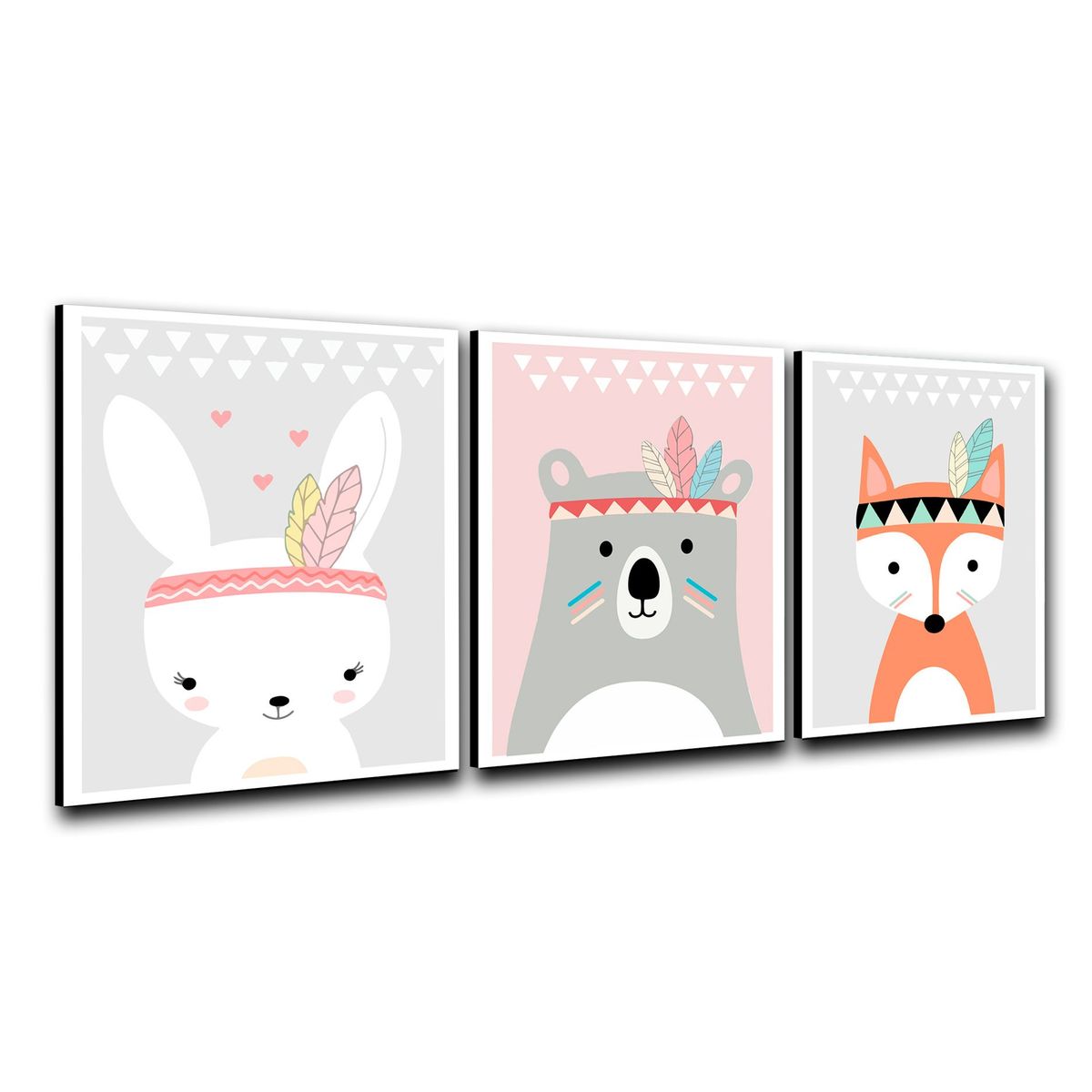 ART INDUSTRY - Triptico Cuadros Niños 40x30 cms Set13 Conejo Zorro Oso