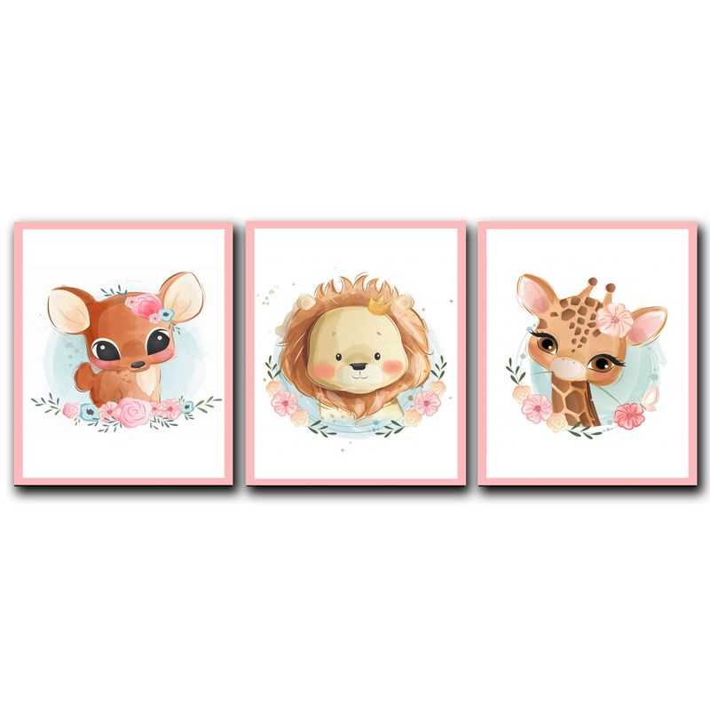 ART INDUSTRY - Triptico Cuadros Niños 40x30 cms Set11 Venado Jirafa Leon