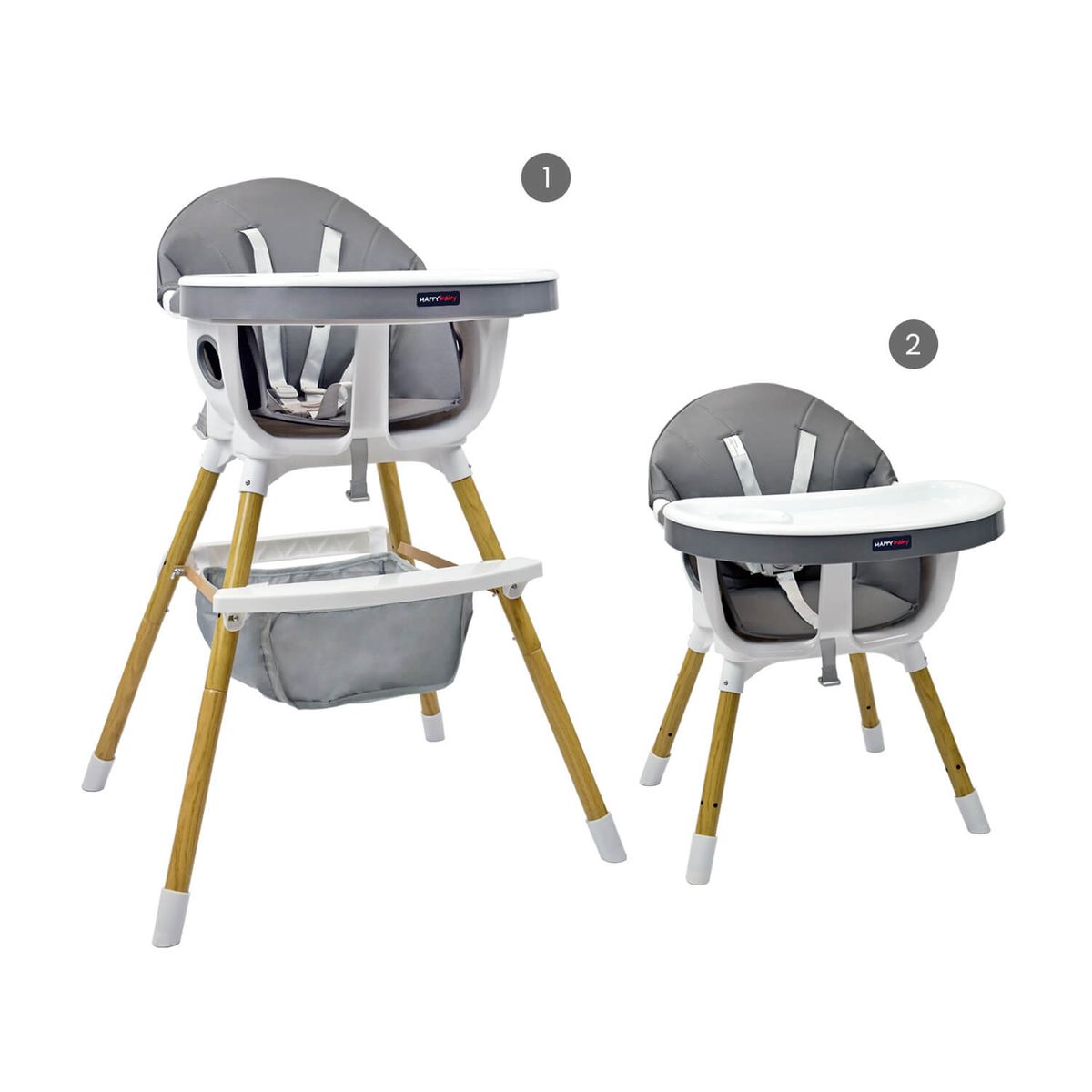 HAPPY BABY - Silla Comedor Bebé 2 En 1 Happy Baby Rock Gris