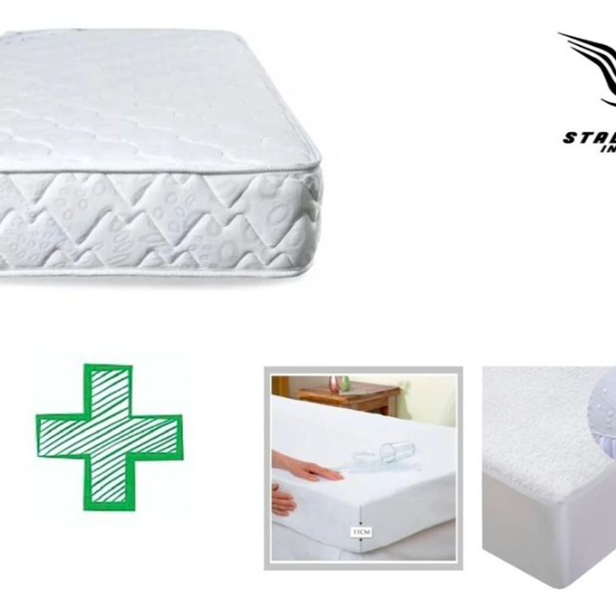 STALION - Colchón para corral de bebé 110 x 70 + protector antifluido