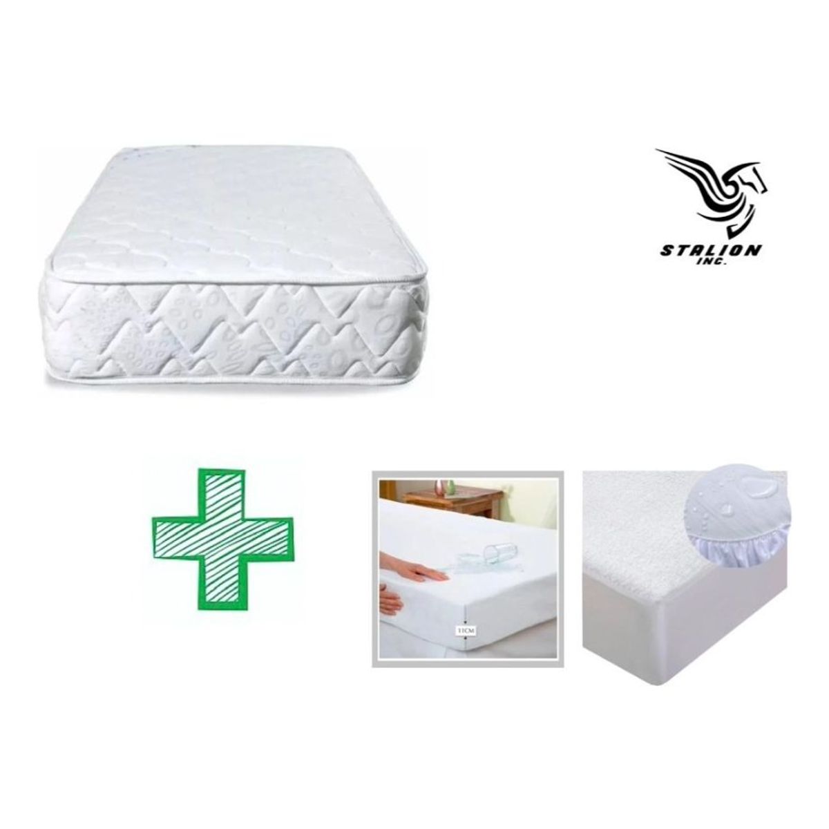 STALION - Colchón para corral de bebé 110 x 70 + protector antifluido