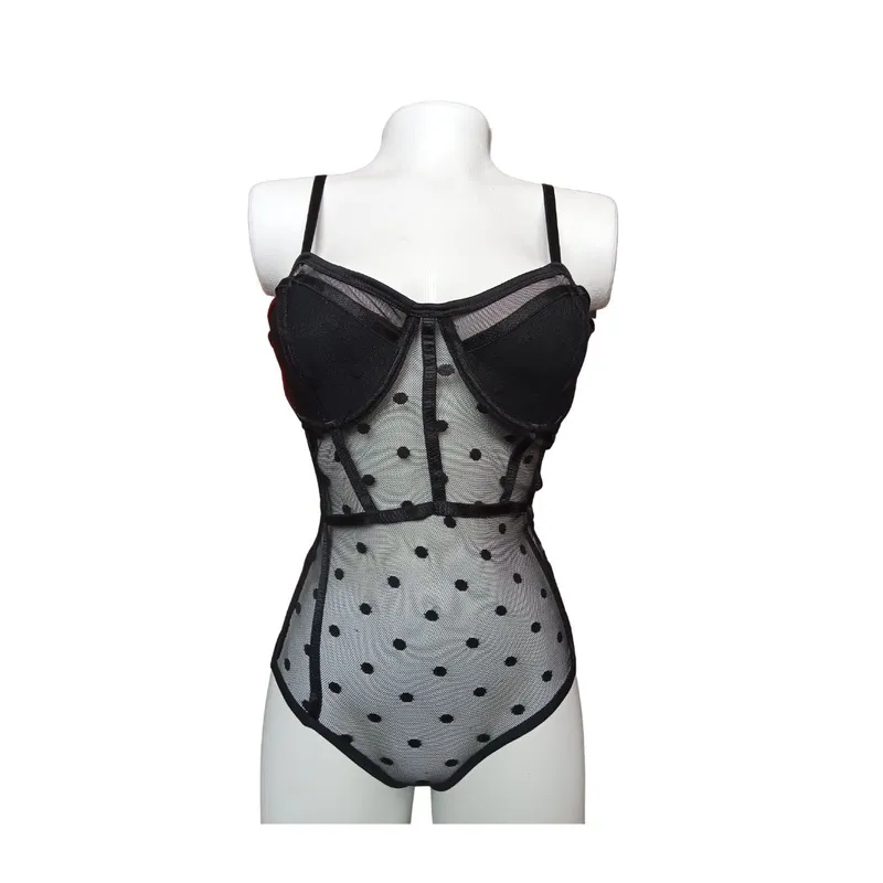 GENERICO - Body para mujer Negro en tull y lycra con varilla Baby doll