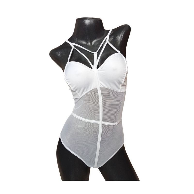 GENERICO - Body para mujer Blanco en tull y encaje Baby doll