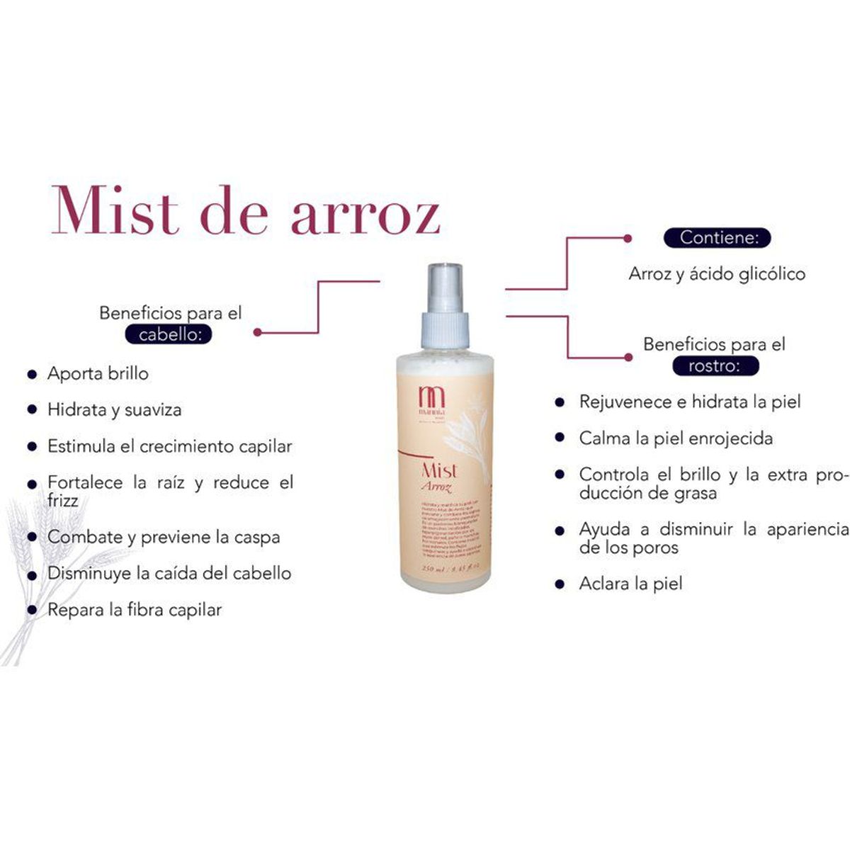 MANNIA BEAUTY - Mist de arroz 250ml Mannia Beauty