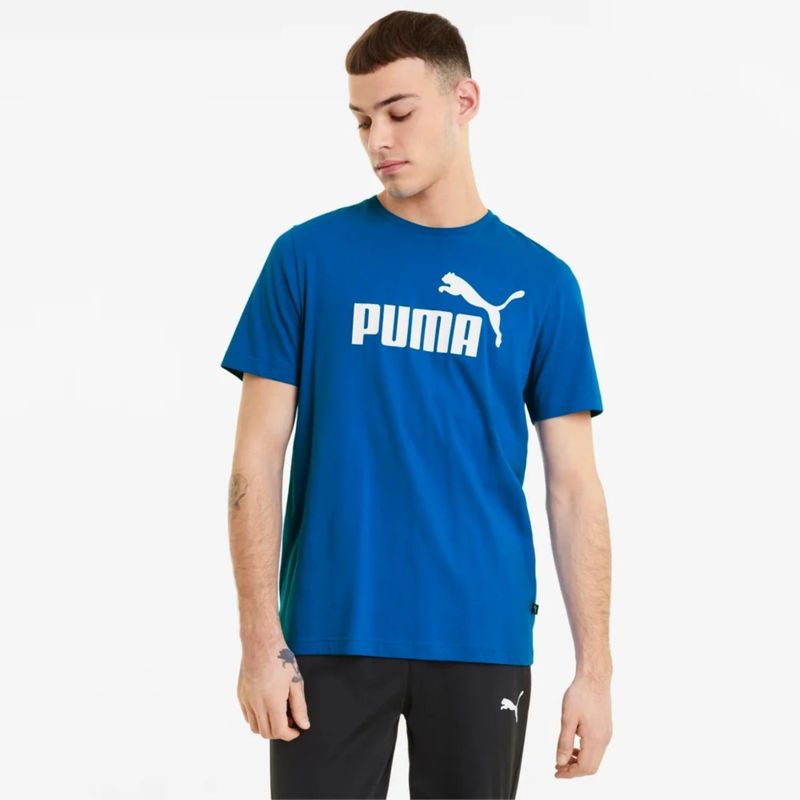 PUMA - CAMISETA PUMA HOMBRE ESS LOGO TEE AZUL BLANCO