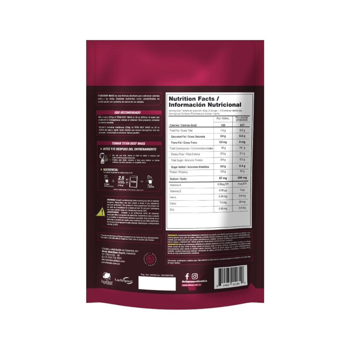 VITANAS - Titan Beef Mass x 2 lb Vainilla Caramelo