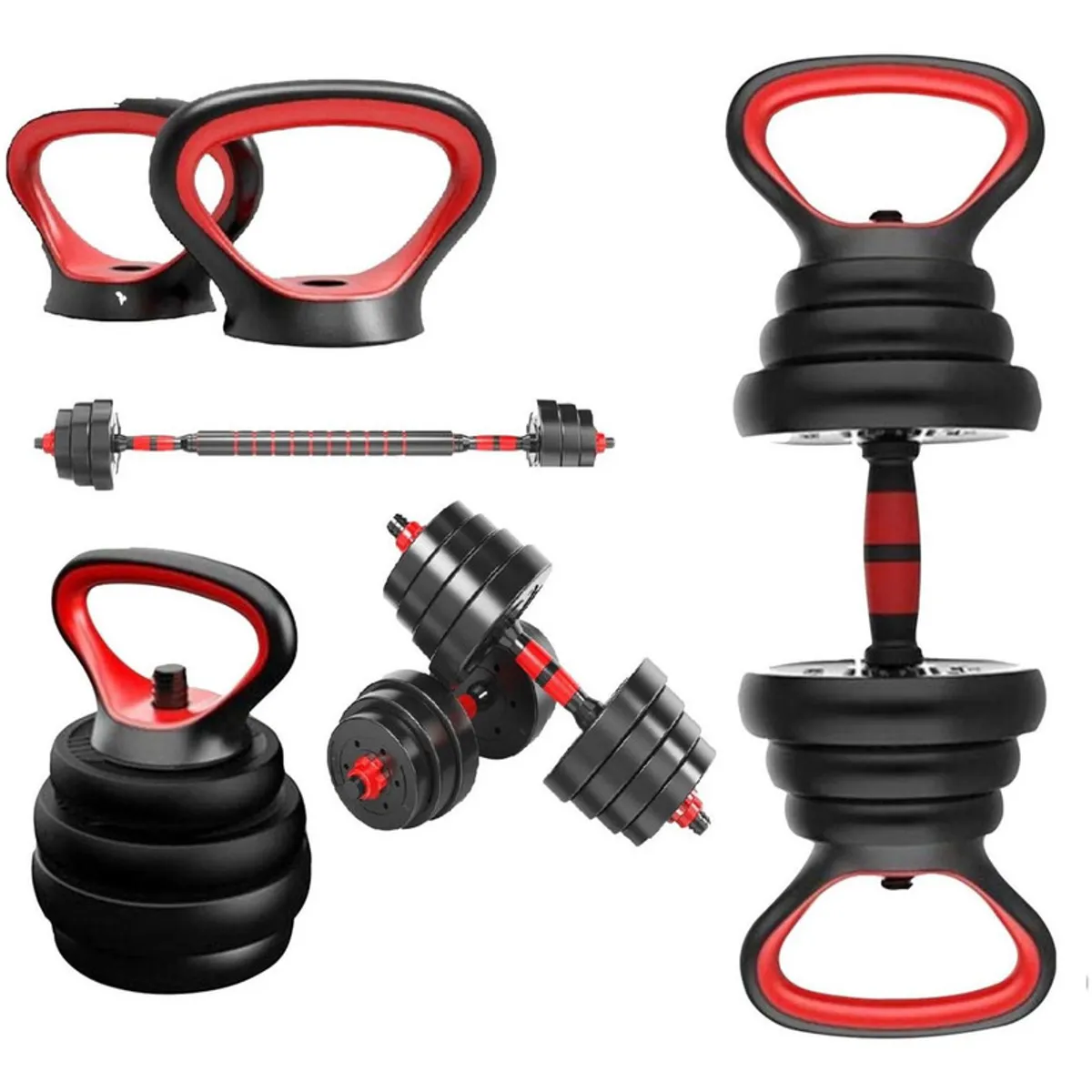 HOMESALE - Homesale Kit Pesas y Mancuernas 40 kg Convertible con Barra Larga y Pesa Rusa para Ejercicio