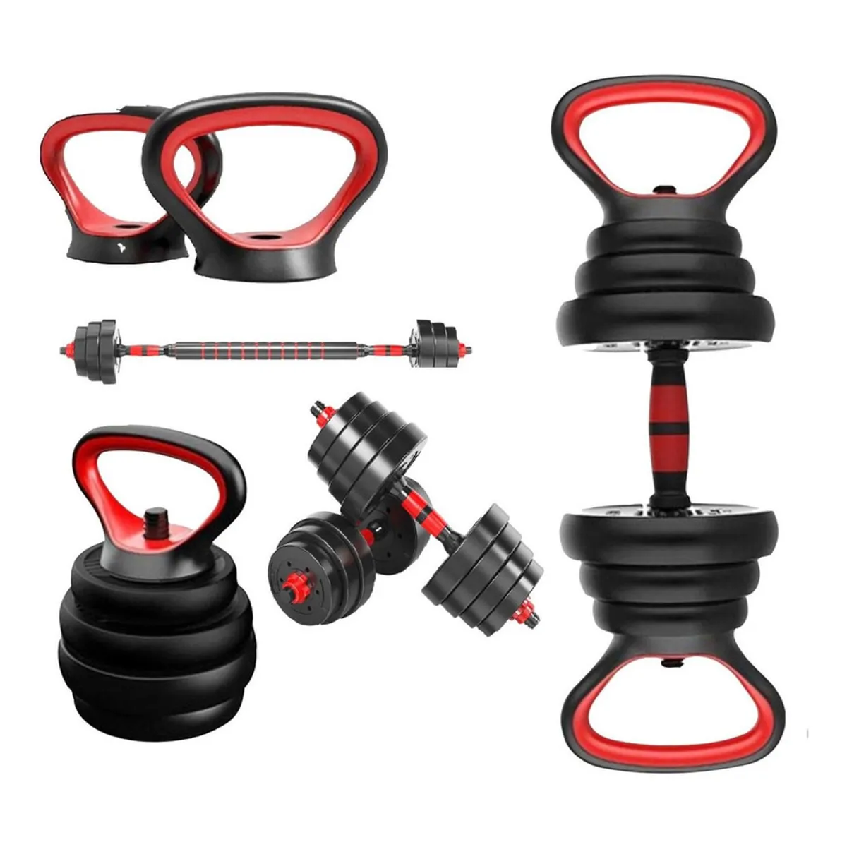 HOMESALE - Homesale Kit Pesas y Mancuernas 40 kg Convertible con Barra Larga y Pesa Rusa para Ejercicio