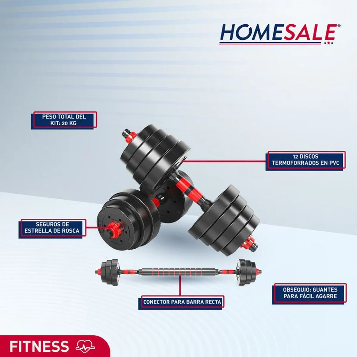 HOMESALE - Home Sale Kit de Mancuernas  20 kg Para Ejercicios Barra Larga Antideslizante