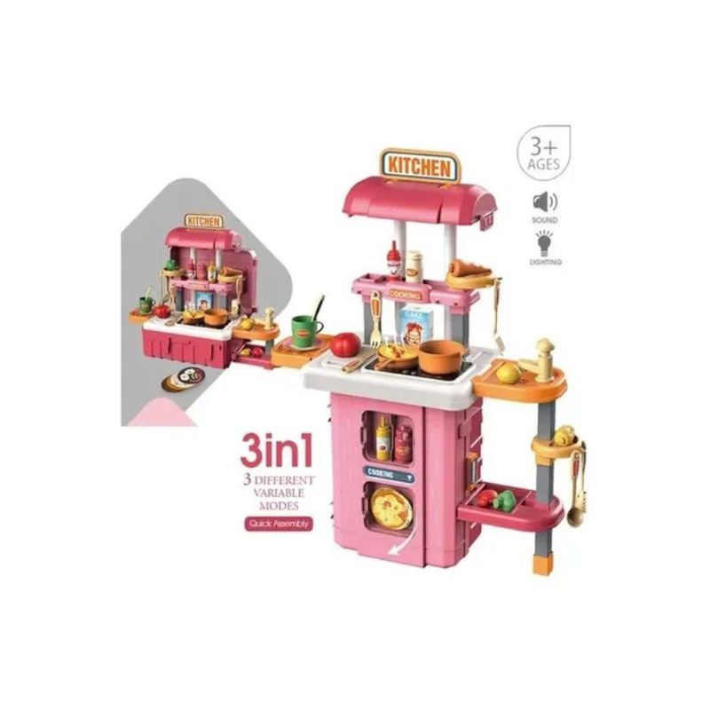 MARKET TOYS - Cocina infantil portatil luz  sonido  función real de agua