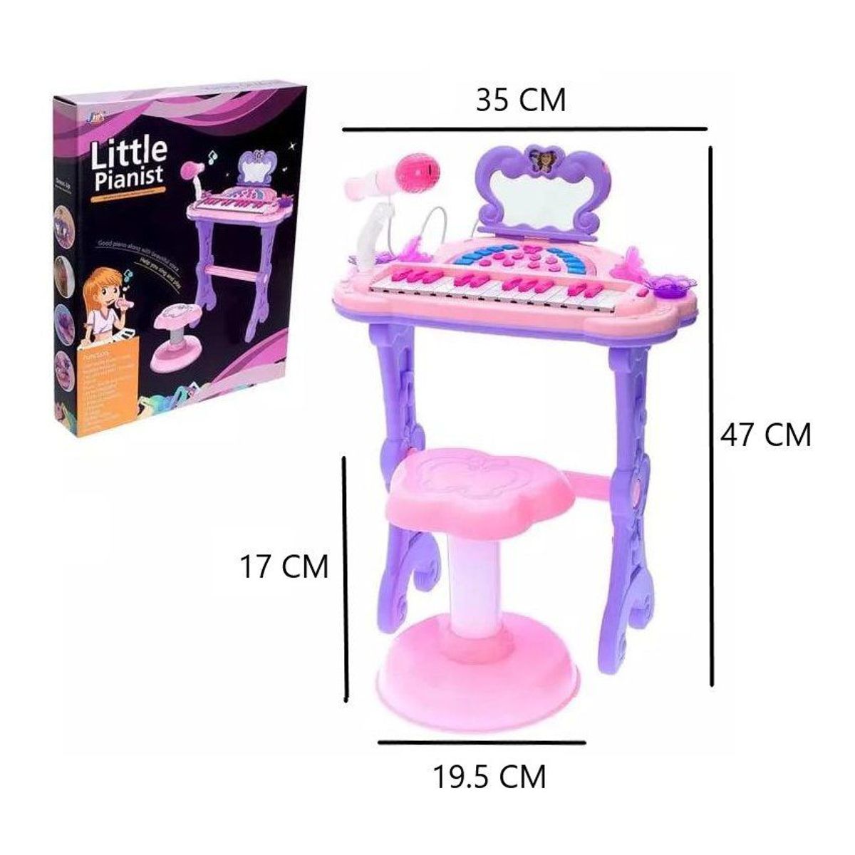 MARKET TOYS - Piano infantil rosado con micrófono mp3 usb