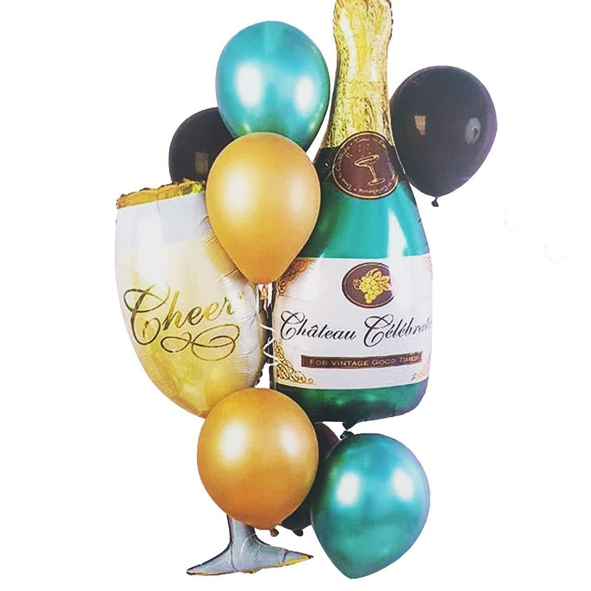 DAYOSHOP - Kit Set Globo Feliz Cumpleaños Botella Champagne Copa Cheer