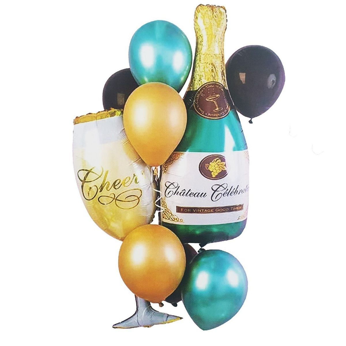 DAYOSHOP - Kit Set Globo Feliz Cumpleaños Botella Champagne Copa Cheer