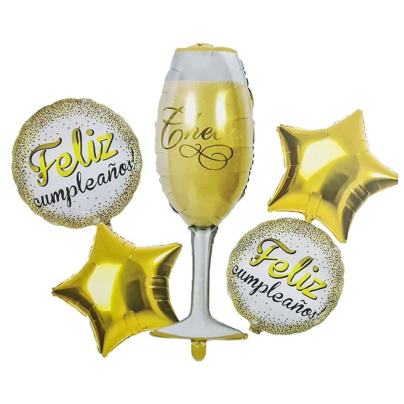 DAYOSHOP - Kit Set Globo Feliz Cumpleaños Copa Fiesta Dorada Tematica