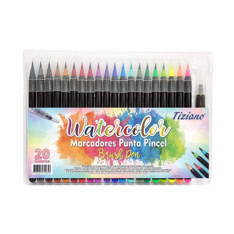 TIZIANO - Marcador Acuarelable Punta Pincel Tiziano -20 Unidades