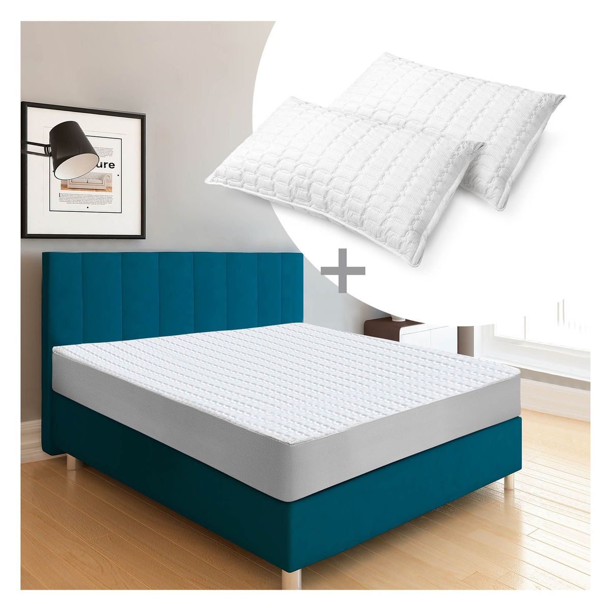 ENERGY PLUS - Combo Protector colchón algodón semidoble 2 Almohada fibra