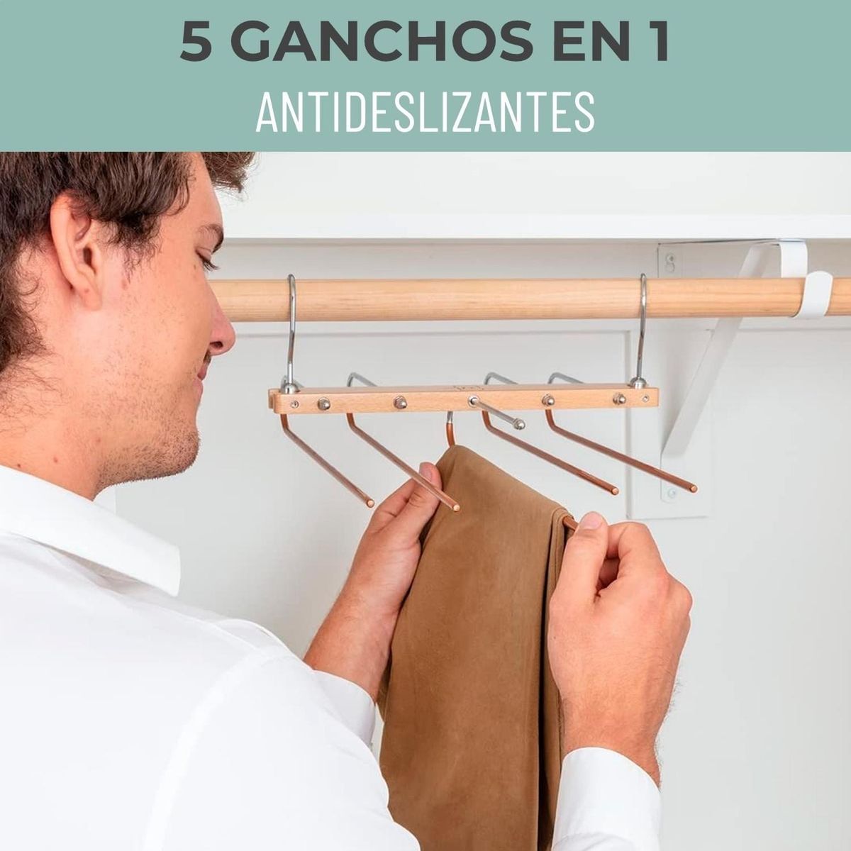 CASATUA - Colgador De Pantalones Ropa Ganchos 5 En 1 Antideslizante-