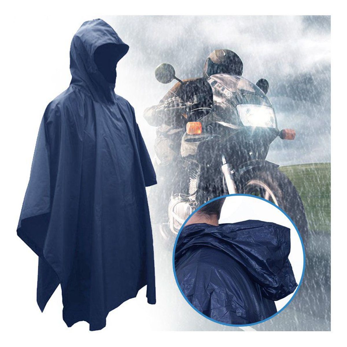 COMPRALOENCASA COM - Impermeable moto camping capucha capa poncho adultos protección lluvia azul