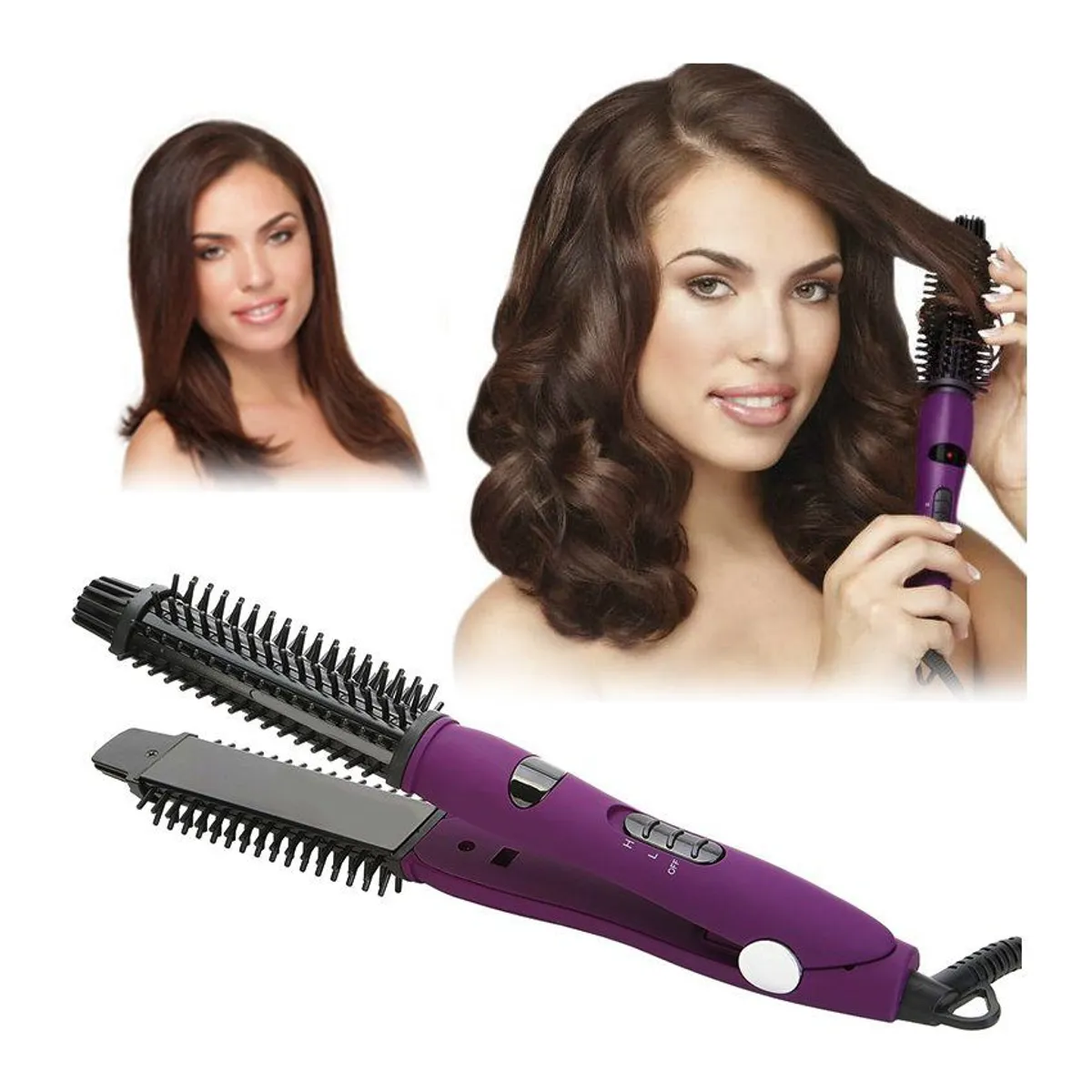 COMPRALOENCASA COM - Cepillo plancha cerámica alisador rizador brillo volumen 4 en 1