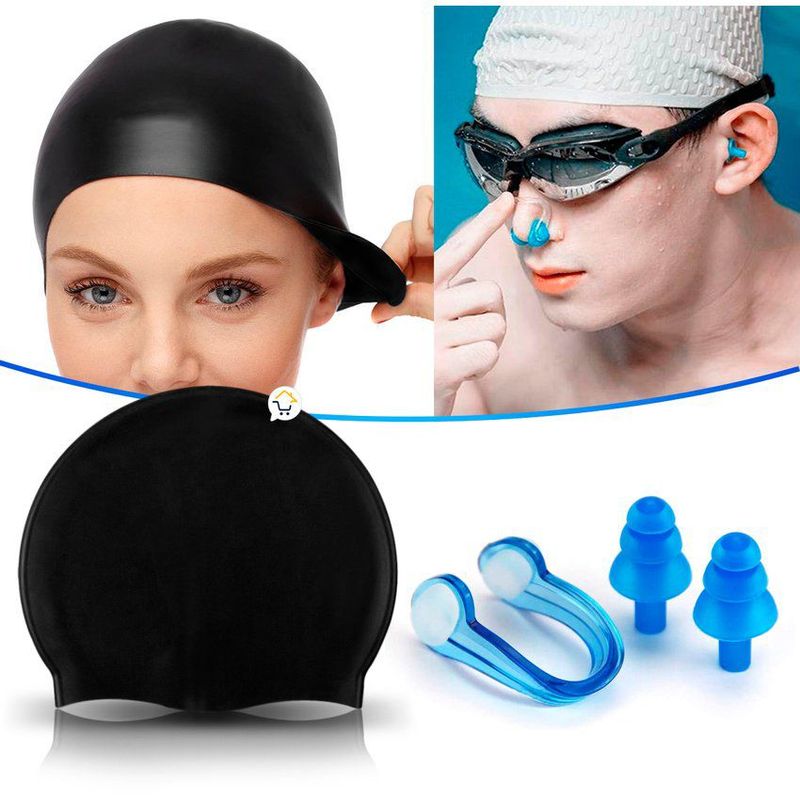 COMPRALOENCASA COM - Combo Natación Gorro Silicona  Tapones Oídos  Clip Nariz