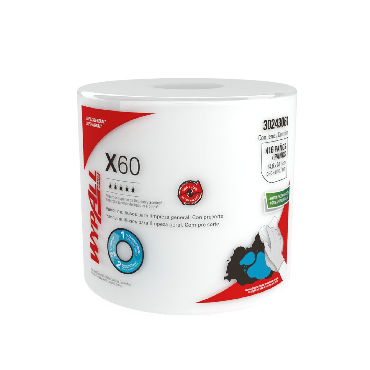 WYPALL - Paños Wypall X60 Rollo Jumbo 416 Toallas