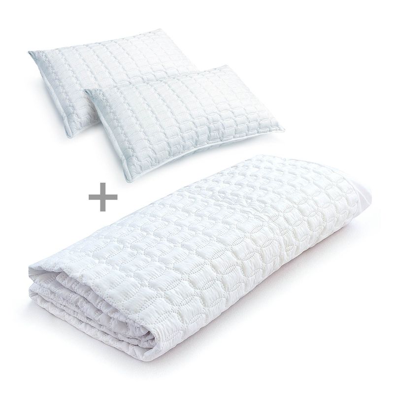ENERGY PLUS - Combo: Protector colchón Algodón King + 2 Almohadas fibra