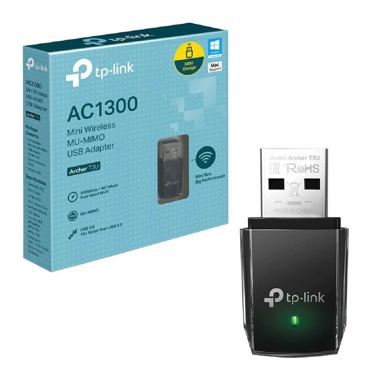 TP LINK - Mini Adaptador de Red WiFi Usb 3.0 AC1300 Archer T3U TP-Link