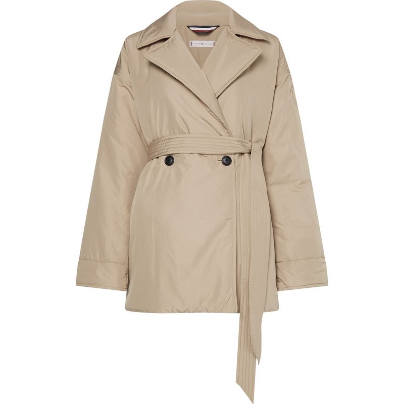 TOMMY HILFIGER - Gabán Beige Con Cinturón Para Mujer Tommy Hilfiger