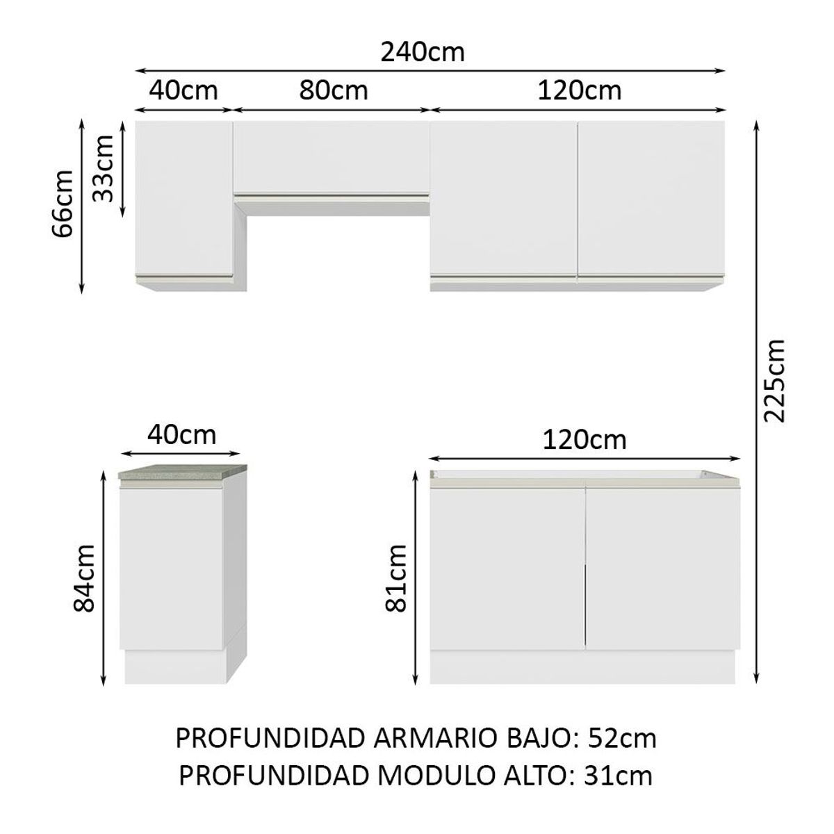 MADESA - Cocina Integral Glamy 2.40 Metros Blanco 10