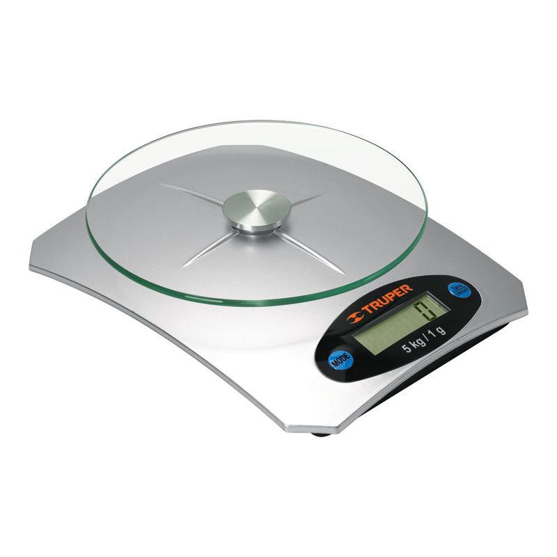 TRUPER - Báscula capacidad 5 kg digital para cocina c/plato de vidrio